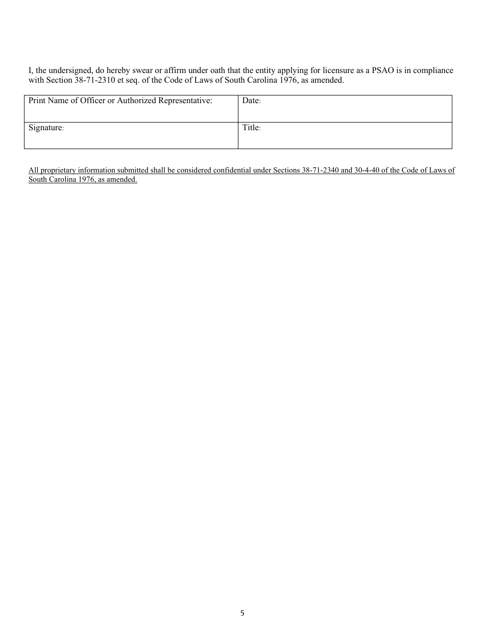 Pharmacy Services Administrative Organization (Psao) State Specific Requirements for Initial License - South Carolina, Page 5