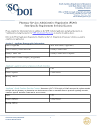 Document preview: Pharmacy Services Administrative Organization (Psao) State Specific Requirements for Initial License - South Carolina