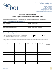 Document preview: Premium Service Company Initial Application Additional Questionnaire Form - South Carolina