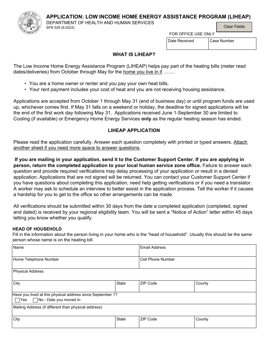 Form Sfn529 Download Fillable Pdf Or Fill Online Application Low Income Home Energy Assistance 4715