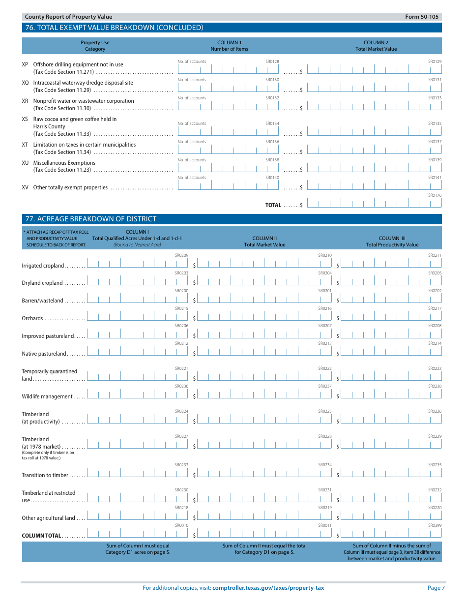 Form 50-105 County Report of Property Value - Texas, Page 7