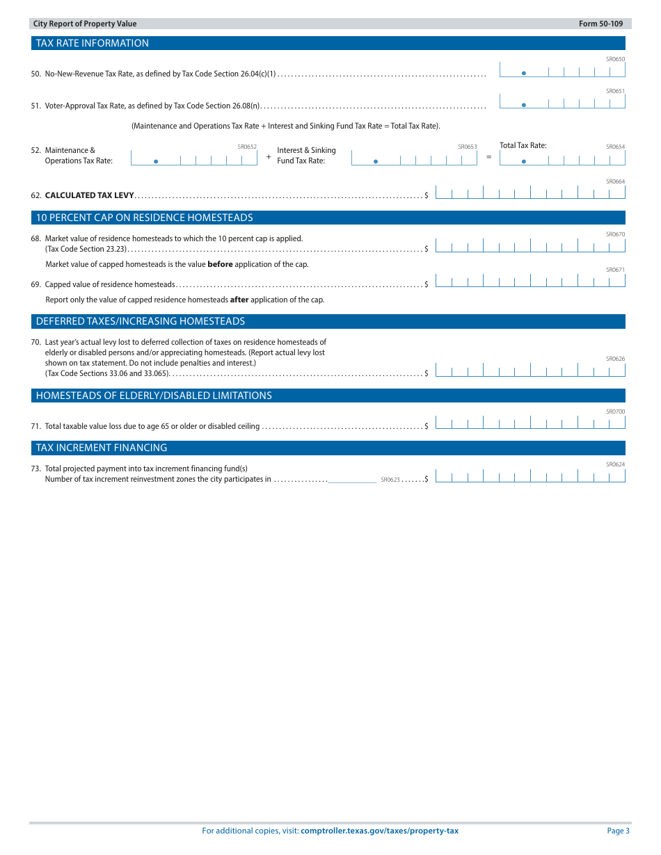 Form 50-109 City Report of Property Value - Texas, Page 3