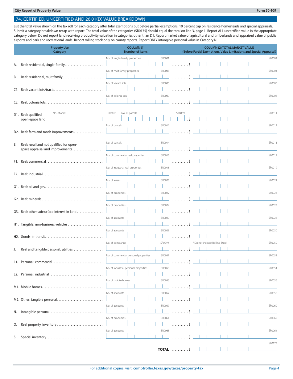 Form 50-109 City Report of Property Value - Texas, Page 4