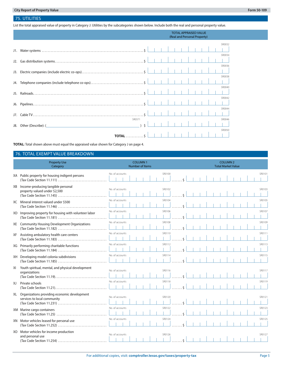 Form 50-109 City Report of Property Value - Texas, Page 5