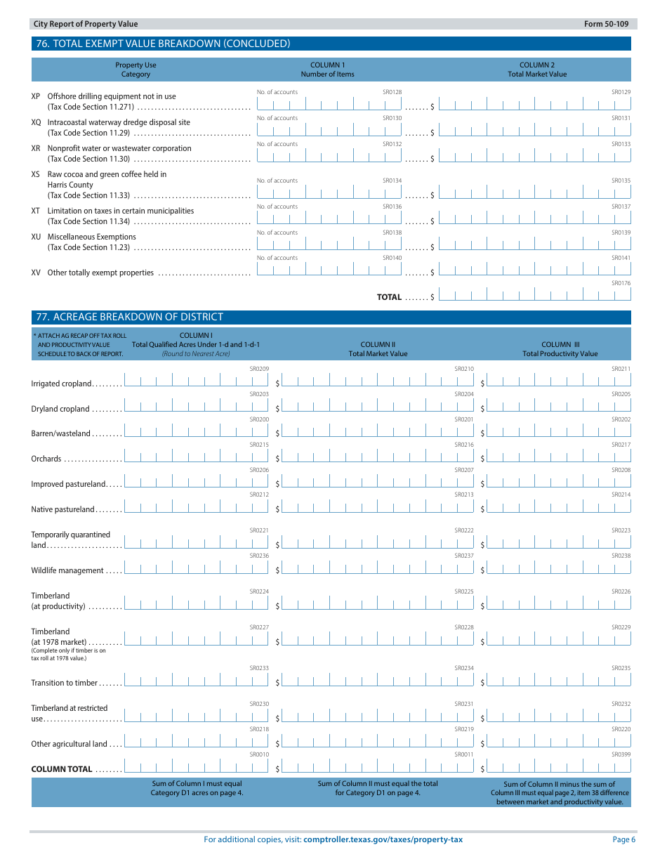 Form 50-109 City Report of Property Value - Texas, Page 6