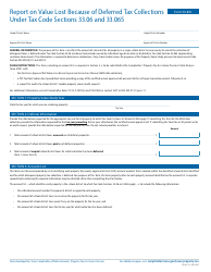 Document preview: Form 50-851 Report on Value Lost Because of Deferred Tax Collections Under Tax Code Sections 33.06 and 33.065 - Texas