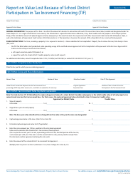 Document preview: Form 50-755 Report on Value Lost Because of School District Participation in Tax Increment Financing (Tif) - Texas