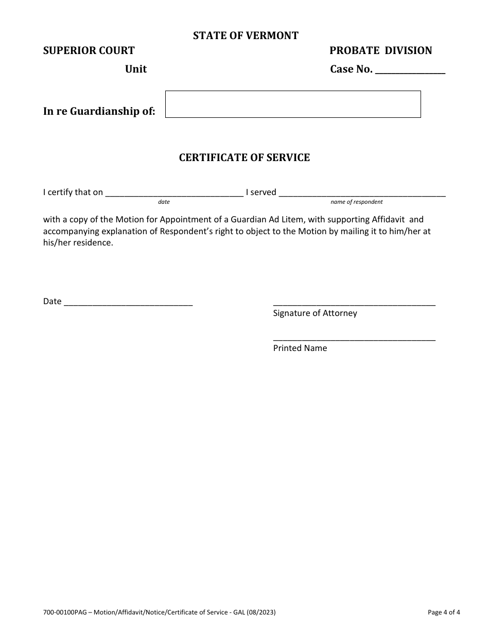 Form 700-00100PAG Motion for Appointment of Guardian Ad Litem - Vermont, Page 4