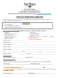 Document preview: Contractor Registration Application - City of Fort Worth, Texas