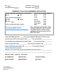 Document preview: Community Facilities Agreement Application - City of Fort Worth, Texas