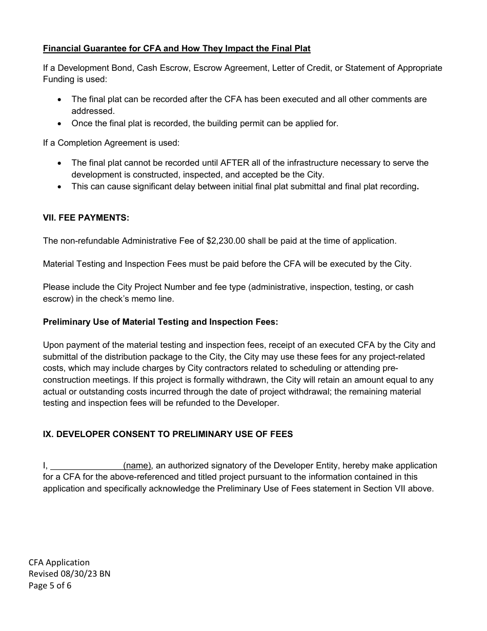 Community Facilities Agreement Application - City of Fort Worth, Texas, Page 5