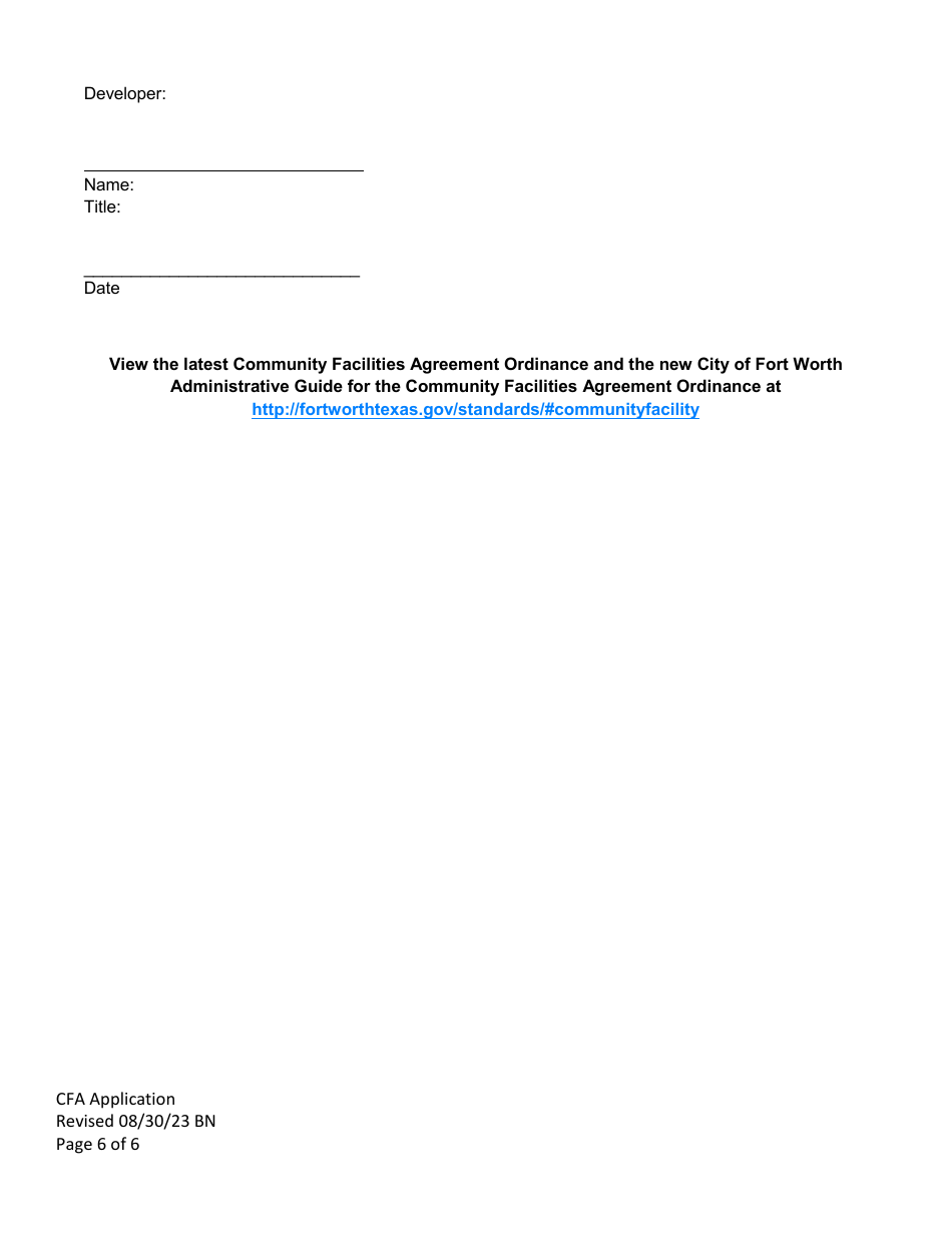 Community Facilities Agreement Application - City of Fort Worth, Texas, Page 6