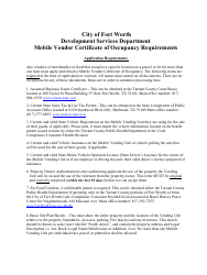 Document preview: Mobile Vendor Certificate of Occupancy Application - City of Fort Worth, Texas