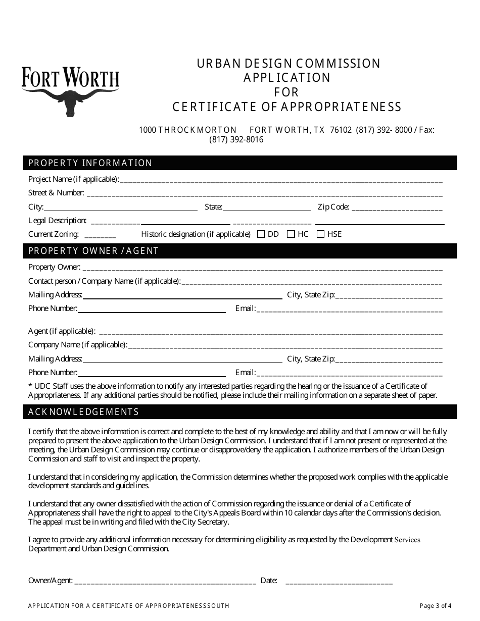 Application for Certificate of Appropriateness - Urban Design Commission - City of Fort Worth, Texas, Page 3