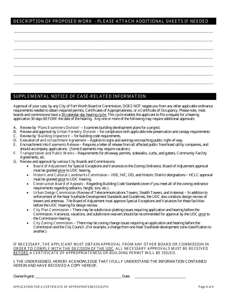 Application for Certificate of Appropriateness - Urban Design Commission - City of Fort Worth, Texas, Page 4