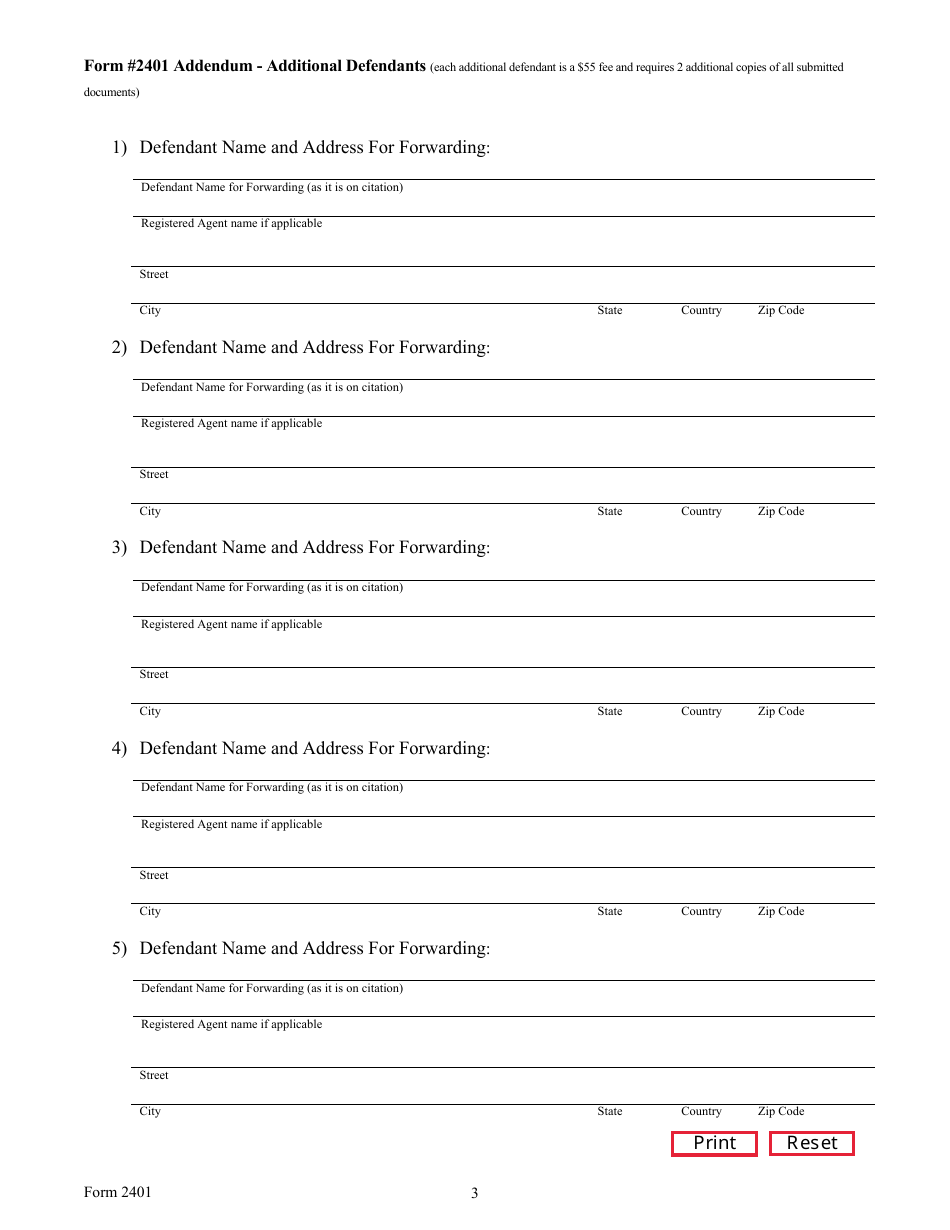Form 2401 Service of Process Forwarding Request - Texas, Page 5