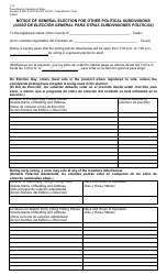 Document preview: Form 1-15 Notice of General Election for Other Political Subdivision - Texas (English/Spanish)