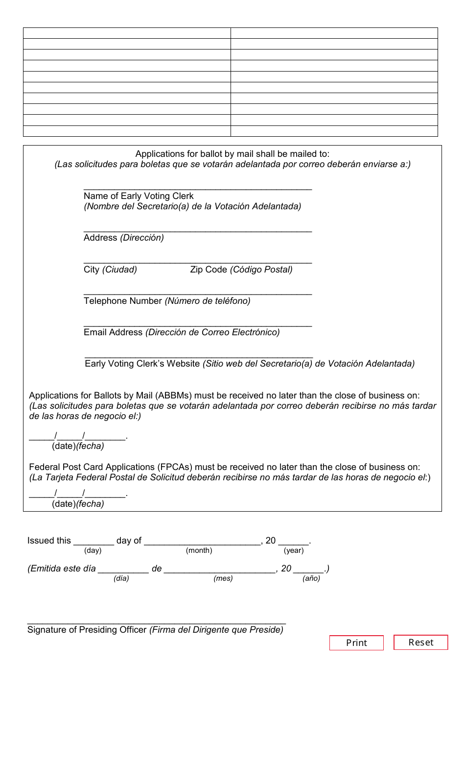Form 1-16 Notice of Special Election (Cities, Schools, and Other Political Subdivisions) - Texas (English / Spanish), Page 2