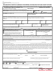 Document preview: Form 2-23 Declaration of Write-In Candidacy for General Election for State and County Officers - Texas