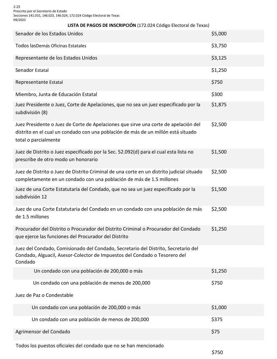 Form 2-23 Declaration of Write-In Candidacy for General Election for State and County Officers - Texas, Page 6