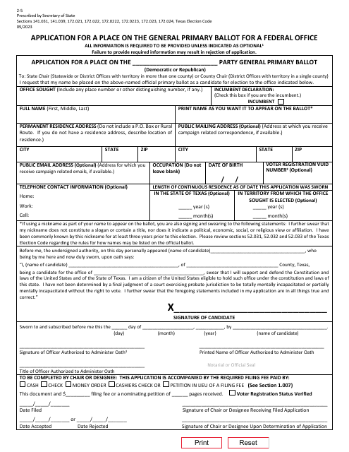 Form 2-5  Printable Pdf