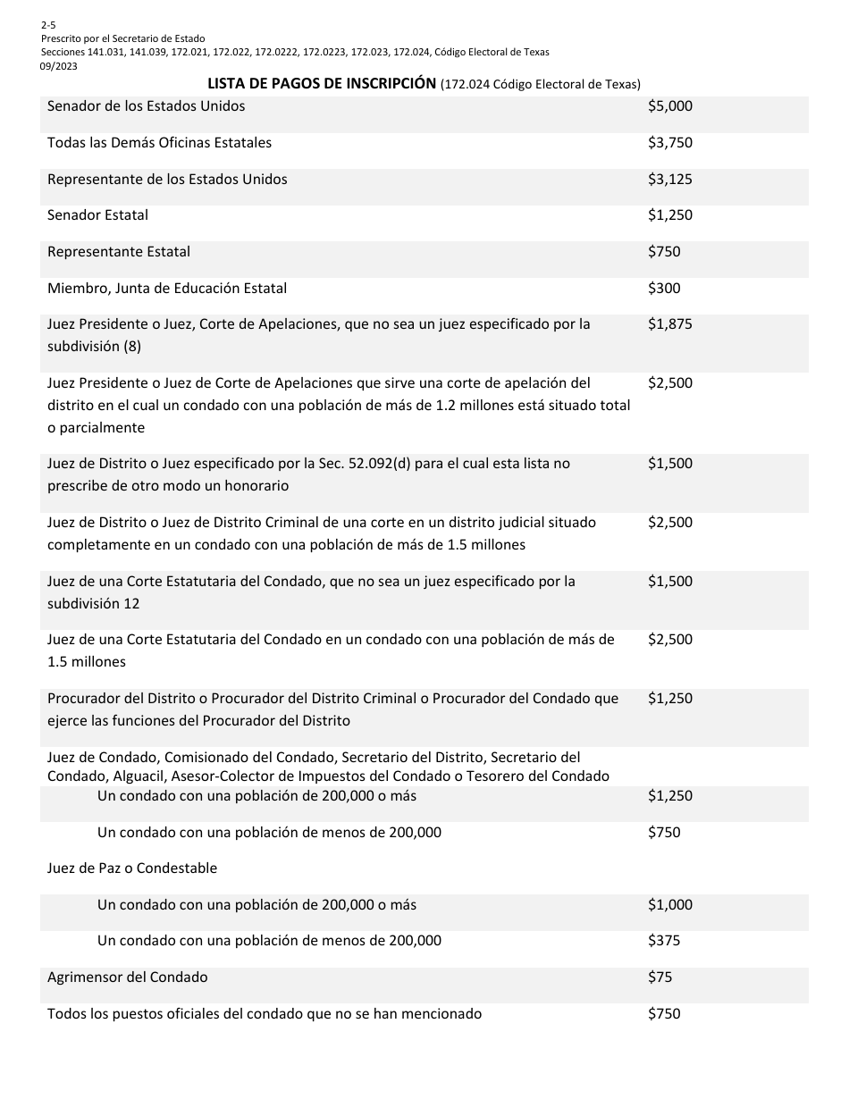 Form 2-5 Application for Place on Primary Ballot for a Federal Office - Texas (English / Spanish), Page 6