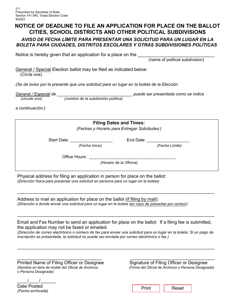 Form 2 1 Fill Out Sign Online And Download Fillable Pdf Texas Templateroller 