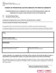 Document preview: Form 2-29 Consent of Presidential Elector Candidate for Write-In Candidate - Texas (English/Spanish)