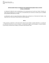 Formulario 2-28 Declaracion De Ser Un Candidato Por Insercion Para El Puesto Oficial De Presidente - Texas (Spanish), Page 2