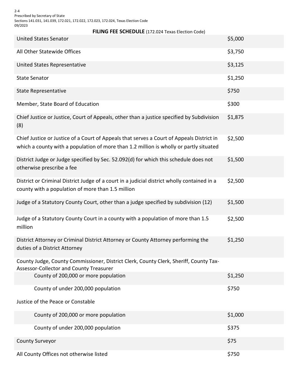Form 2-4 Application for Place on the General Primary Ballot - Texas (English / Spanish), Page 3