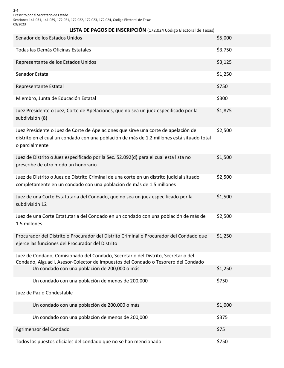 Form 2-4 Application for Place on the General Primary Ballot - Texas (English / Spanish), Page 6