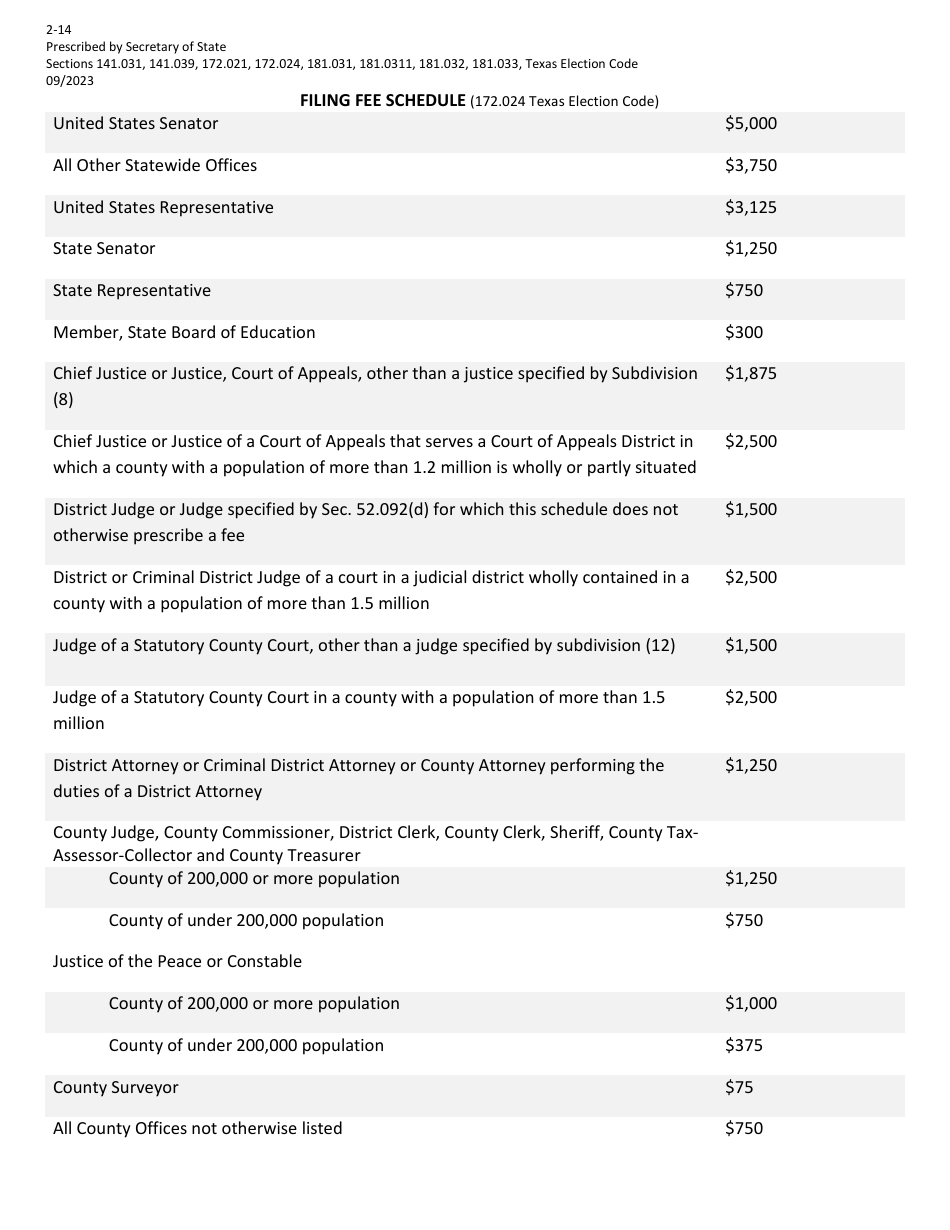 Form 2-14 Application for Nomination by Convention for Federal Office - Texas (English / Spanish), Page 3