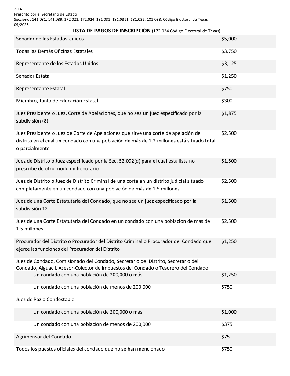 Form 2-14 Application for Nomination by Convention for Federal Office - Texas (English / Spanish), Page 6