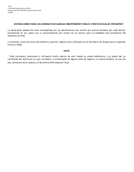 Formulario 2-38 Solicitud De Un Candidato Independiente Para El Puesto Oficial De Presidente - Texas (Spanish), Page 2