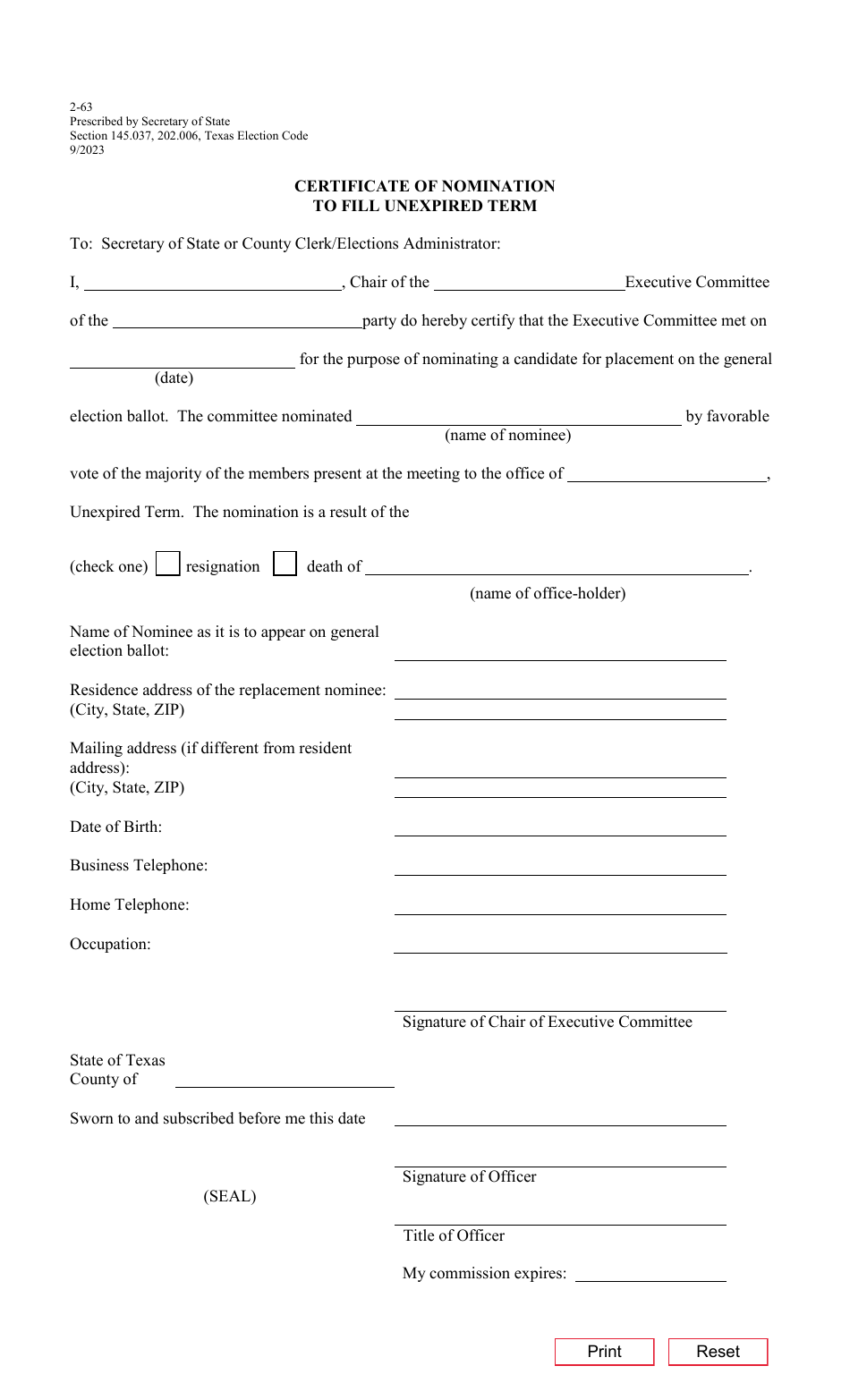 Sorm 203 Form.pdf Form 2-63 - Fill Out, Sign Online and Download Fillable PDF, Texas ...