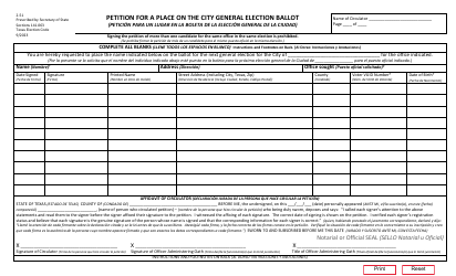 Form 2-51 Petition for Place on the City General Election Ballot - Texas (English/Spanish)