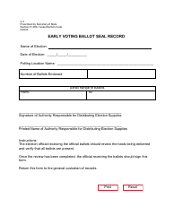 Document preview: Form 3-3 Early Voting Ballot Seal Record - Texas