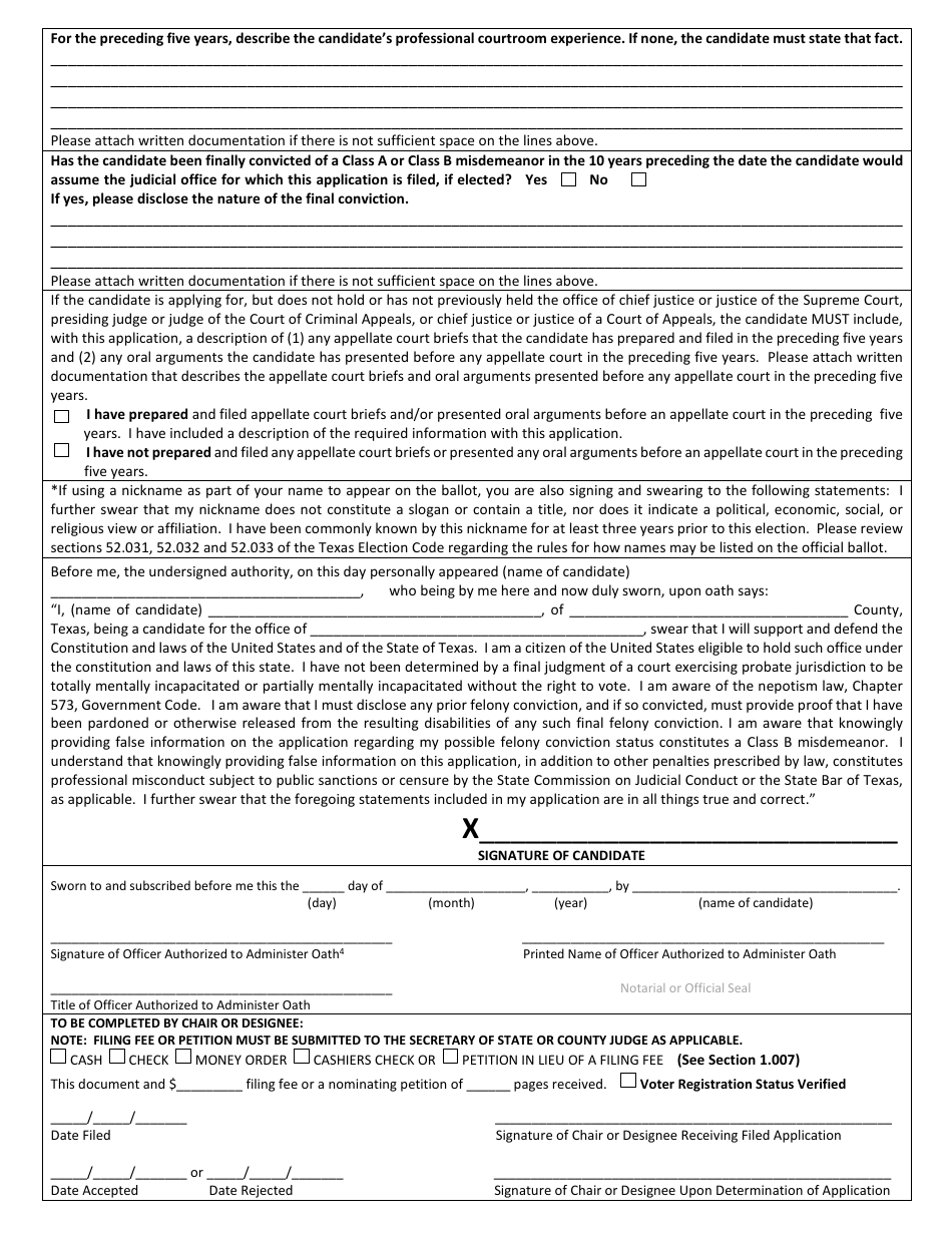 Form 2-15 Judicial Candidate Application for Nomination by Convention - Texas (English / Spanish), Page 2