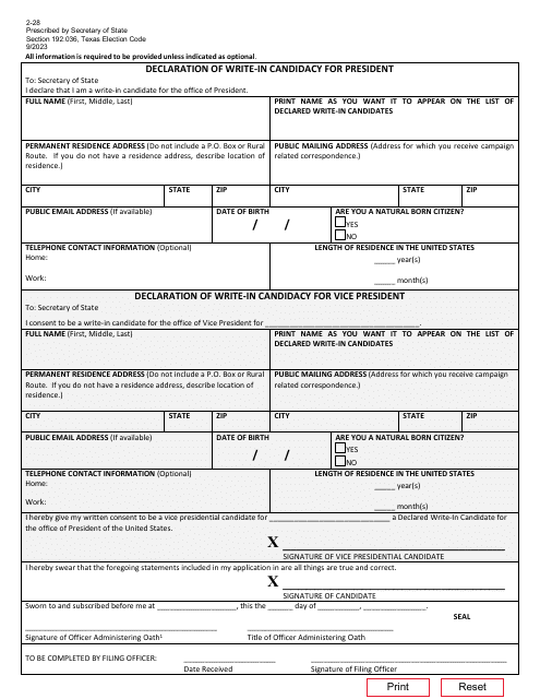 Form 2-28  Printable Pdf
