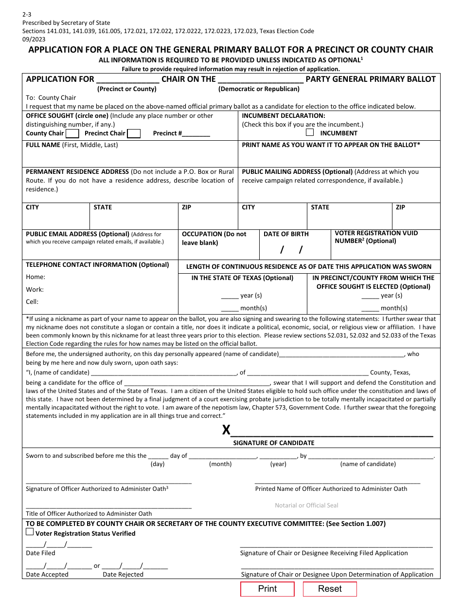 Form 2-3 - Fill Out, Sign Online and Download Fillable PDF, Texas ...