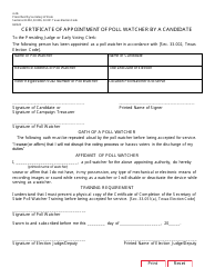 Document preview: Form 4-26 Certificate of Appointment of Poll Watcher by a Candidate - Texas