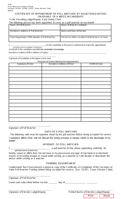 Form 4-29  Printable Pdf