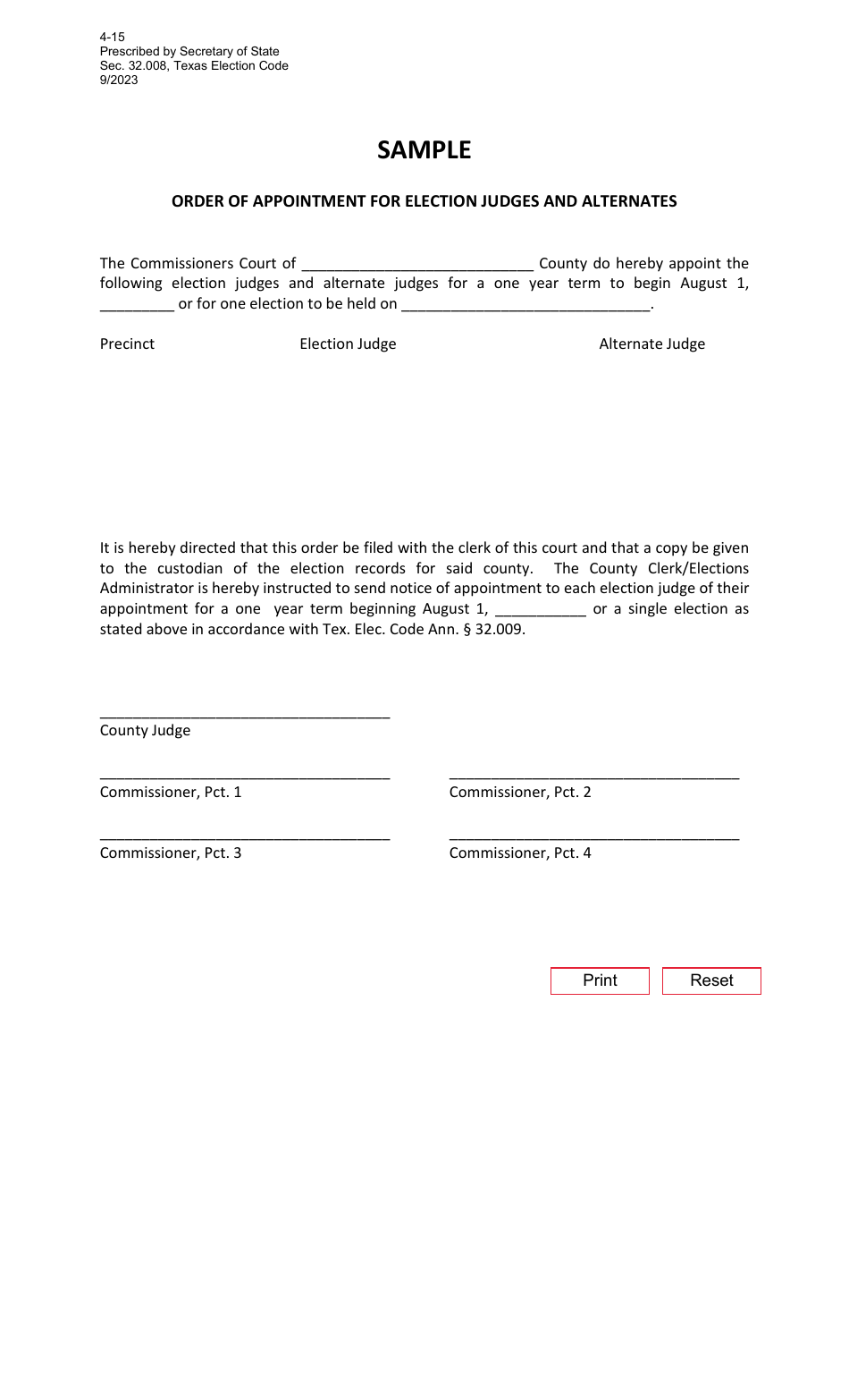 Form 4-15 - Fill Out, Sign Online and Download Fillable PDF, Texas ...