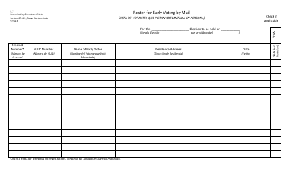 Document preview: Form 5-7 Roster for Early Voting by Mail - Texas (English/Spanish)