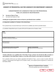 Document preview: Form 2-40 Consent of Presidential Elector Candidate for Independent Candidate - Texas (English/Spanish)