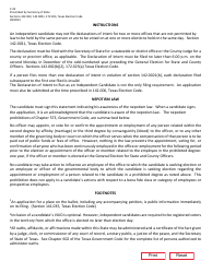 Form 2-32 Declaration of Intent to Run as an Independent Candidate for the General Election for State and County Officers - Texas, Page 2