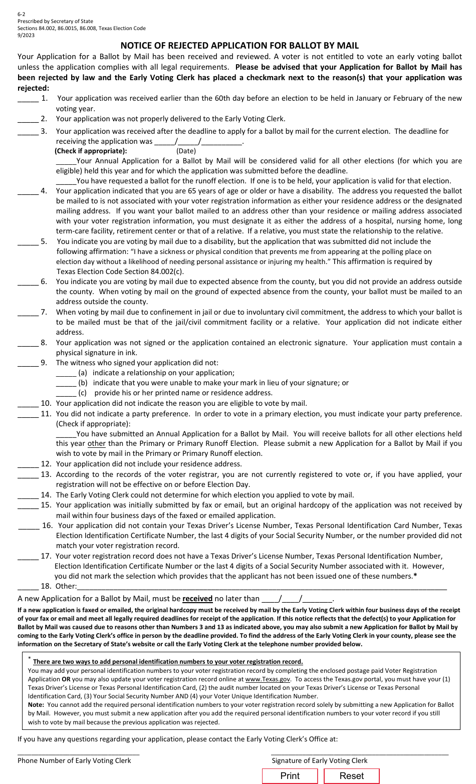 Form 6-2 Download Fillable PDF or Fill Online Notice of Rejected ...