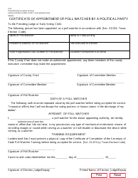 Document preview: Form 4-27 Certificate of Appointment of Poll Watcher by a Political Party - Texas