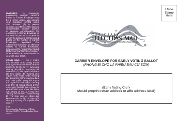 Document preview: Form 6-25 Carrier Envelope for Early Voting Ballot - Texas (Vietnamese)