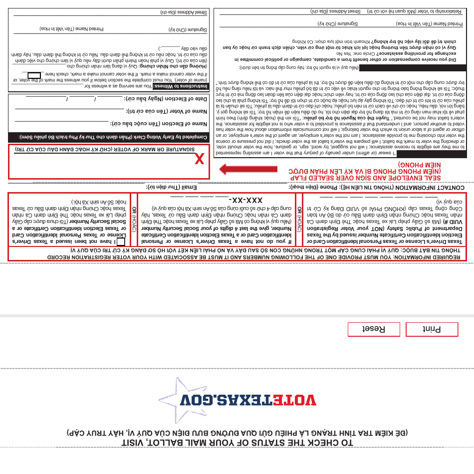 Form 6-25 Carrier Envelope for Early Voting Ballot - Texas (Vietnamese), Page 3